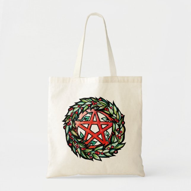 Bolsa Tote Yule Wreath Pentacle Pagan Pentagram Feriado (Frente)