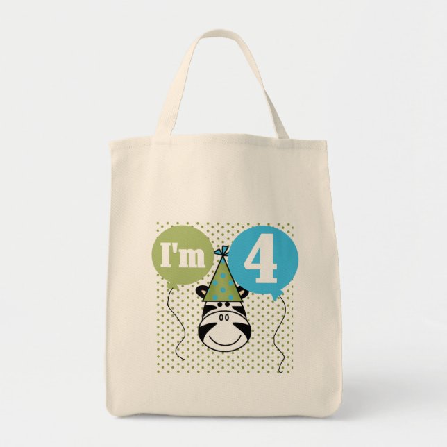 Bolsa Tote Zebra 4º Aniversário T-shirts e presentes (Frente)