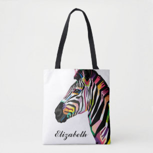Bolsa Tote Zebra colorida personalizada do pop art