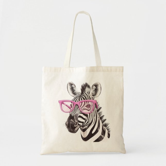 Bolsa Tote Zebra com Banheira Rosa com Óculos Rosa (Frente)