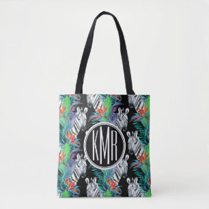 Bolsa Tote Zebra e monograma exótico do teste padrão de