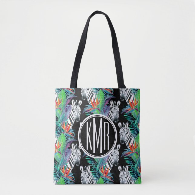 Bolsa Tote Zebra e monograma exótico do teste padrão de (Frente)