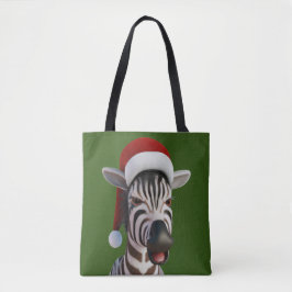 Bolsa Tote Zebra Furiosa Animal Vestindo Santa Hat