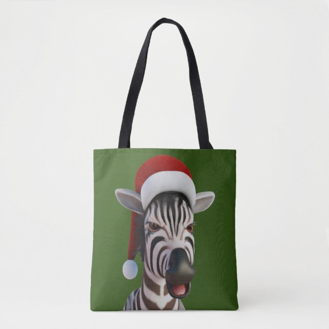 Bolsa Tote Zebra Furiosa Animal Vestindo Santa Hat (Frente)