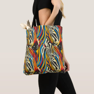 Bolsa Tote Zebra Pattern Rainbow Stripes