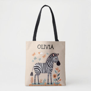 Bolsa Tote Zebra Pequeno e Fofo com Flores e Borboletas