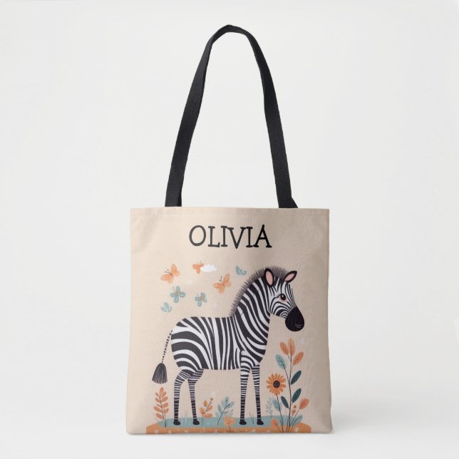 Bolsa Tote Zebra Pequeno e Fofo com Flores e Borboletas (Frente)