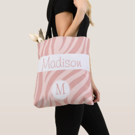 Bolsa Tote Zebra Rosa Menino Imprime Monograma Inicial