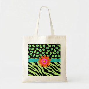 Bolsa Tote Zebra Verde, Negra e Tetra e Flor Laranja Chita
