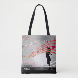 Bolsa Tote Zephaniah 3:17 MEU DEUS CANTA SOBRE MIM Cinza Chri