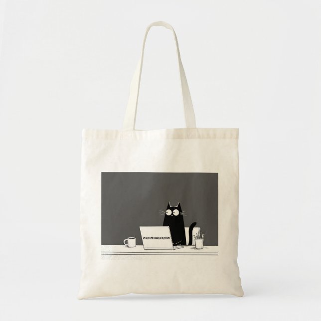 Bolsa Tote Zero Meowtivation Cat – Funny Lazy Work Cartoon (Frente)