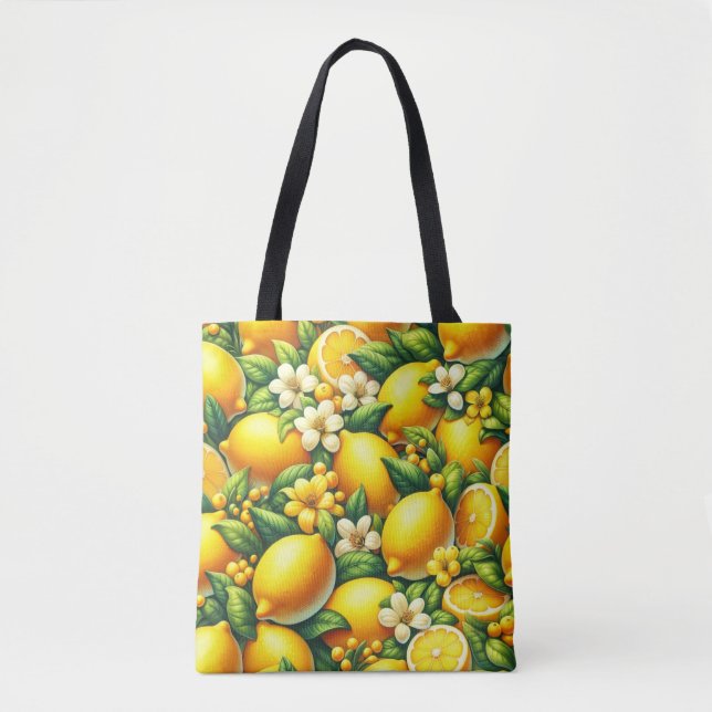 Bolsa Tote Zesty Lemon Whirl: Uma Sinfonia de Citros (Frente)