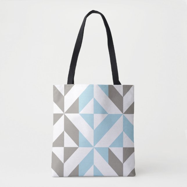 Bolsa Tote ZigZag Geométrico de Azul e Prata (Frente)