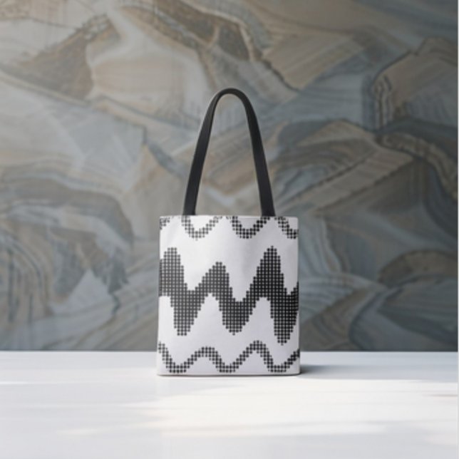 Bolsa Tote Zigzag preto ondulado em branco (Criador carregado)