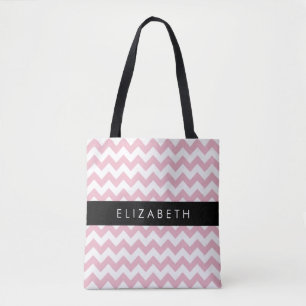 Bolsa Tote Zigzag Rosa, Chevron Rosa, Padrão Onda, Seu Nome