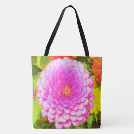 Bolsa Tote Zinnia rosa redonda bonito no Jardim de Verão