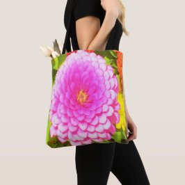 Bolsa Tote Zinnia rosa redonda bonito no Jardim de Verão