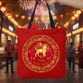 Bolsa Tote Zodiac Dog Red/Dourado ID542 chinês