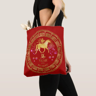 Bolsa Tote Zodiac Horse Red/Dourado ID542 chinês