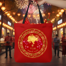 Bolsa Tote Zodiac Ox Red/Dourado ID542 chinês