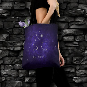 Bolsa Tote Zodiac Purple Libra Astrologia Cósmica Horoscópi