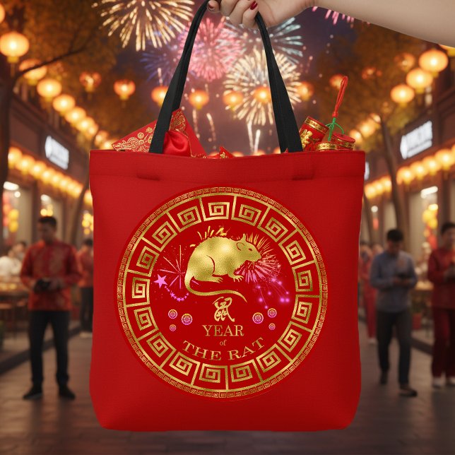 Bolsa Tote Zodiac Rat Red/Dourado ID542 chinês (Criador carregado)