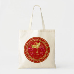 Bolsa Tote Zodiac Rooster Red/Dourado ID542 chinês
