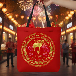 Bolsa Tote Zodiac Sheep Red/Dourado ID542 chinês