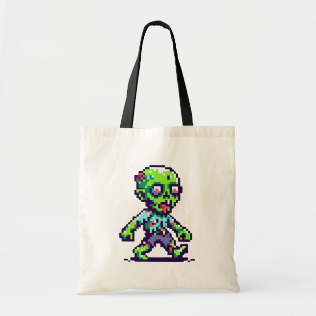 Bolsa Tote Zombie Halloween engraçado de 8 bits (Frente)