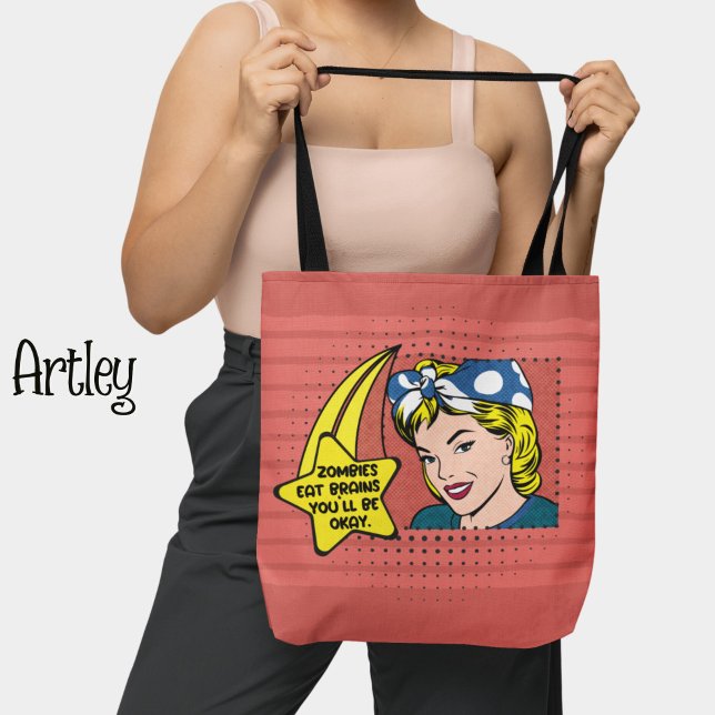 Bolsa Tote Zombie Pop de Arte Retrorística Pia Amarelo (Criador carregado)