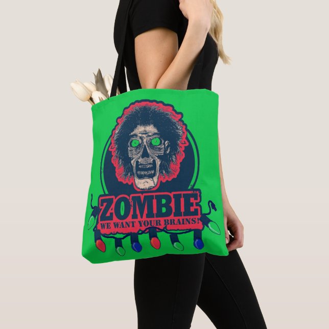 Bolsa Tote Zombie - Queremos Seus Cérebros - Verde e Vermelho (Close Up)