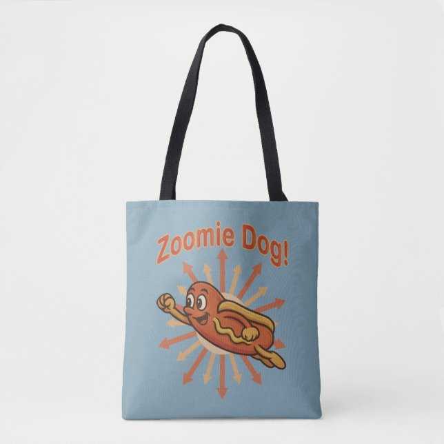Bolsa Tote Zoomie Cachorro Quente Voando - Retro Divertido (Frente)