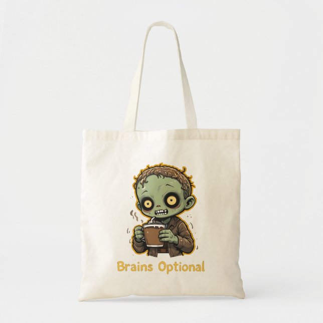 Bolsa Tote Zumbi de Café Engraçado e Fofo com Cérebro Opciona (Frente)