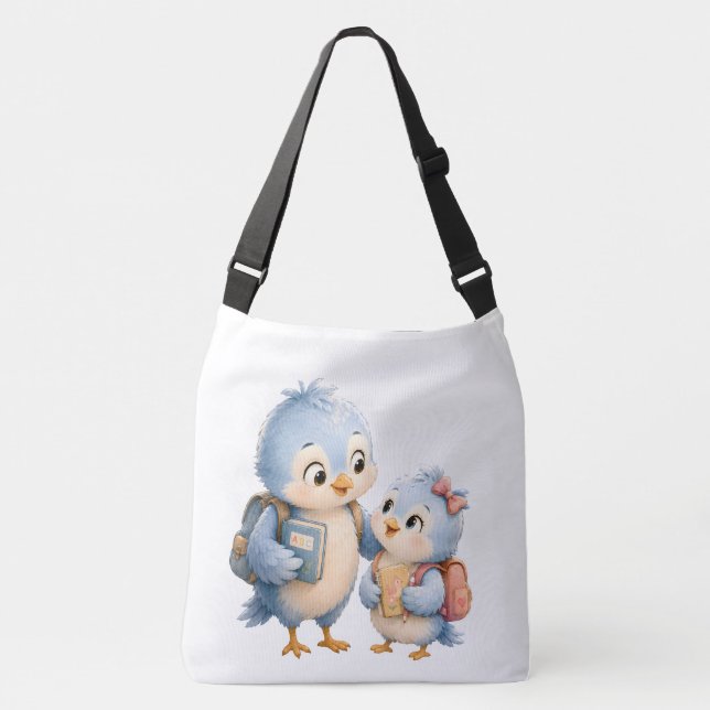 Bolsa transversal tote irmãos passarinho azul (Frente)