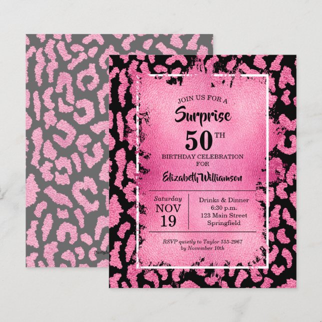 Bolsas de Aniversário de Leopardo Preto Cor-de-Ros (Frente/Verso)