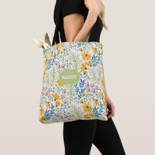 Bolsas de Ilustração de Flor de Nome Personaliza