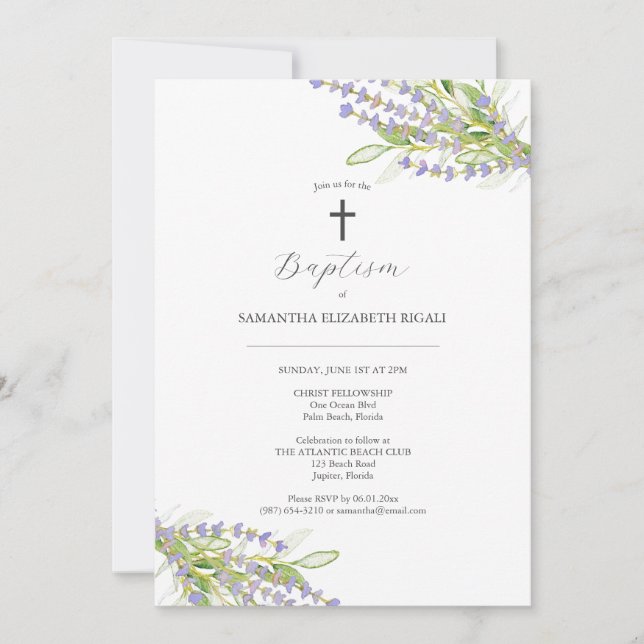 Bolsas de Lavanda com Convites Batismos Únicos (Frente)