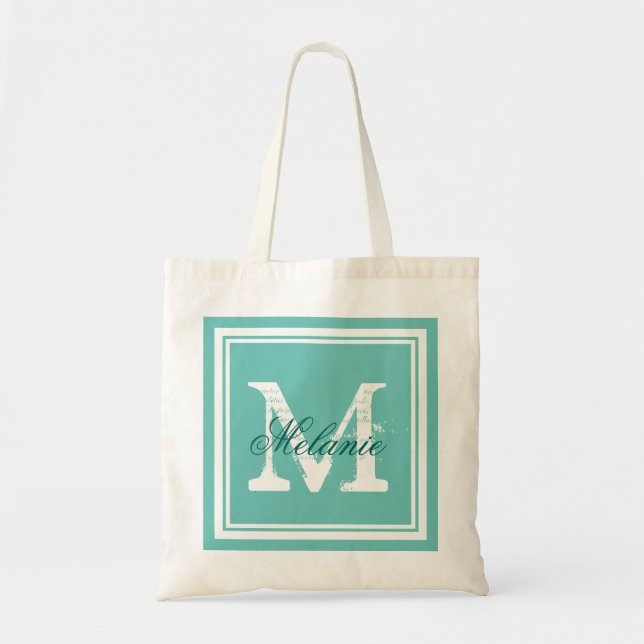 Bolsas de mão azuis turquesa com monograma para fe (Frente)