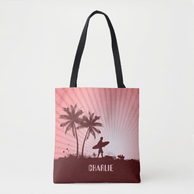 Bolsas de nome personalizado do Beach Surfer (Frente)