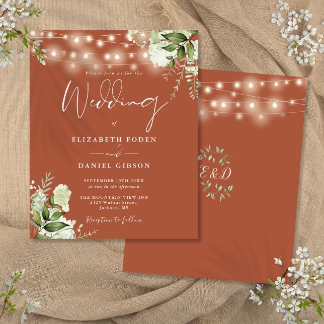 Bolsas de Orçamento Acusação de Casamento Terracot (Budget Floral Lights Terracotta Wedding Invitation)