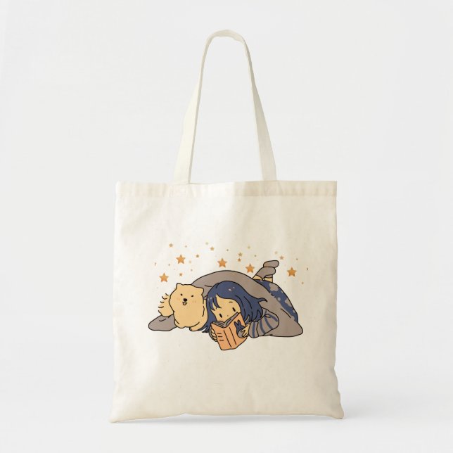 Bolsas Tote com Design de Menina Fofa e Brilho de  (Frente)