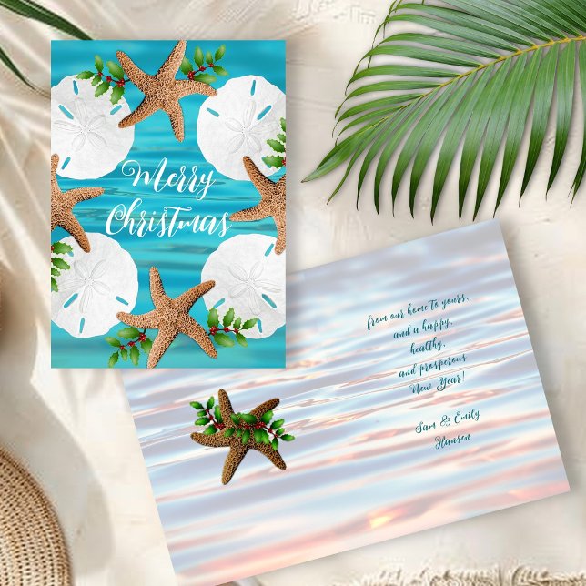 Bólvoras de areia Starfish Praia Cartões de Natal  (Criador carregado)