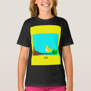 Bom dia amarela menina de pássaros preta camisa bá