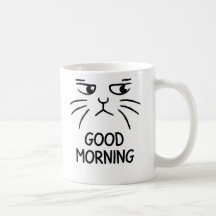 Bom Dia – Caneca de Café com Rosto de Gato Mal-Hum