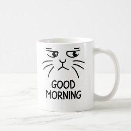 Bom Dia – Caneca de Café com Rosto de Gato Mal-Hum
