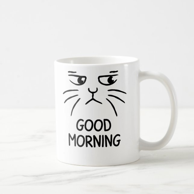 Bom Dia – Caneca de Café com Rosto de Gato Mal-Hum (Direita)