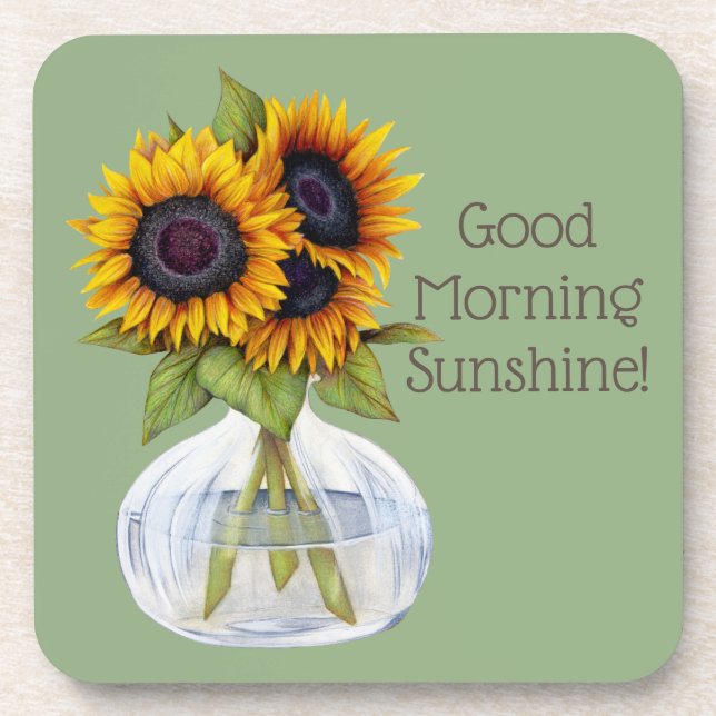 Bom Dia Girassóis do Sol em Porta-copos Verde (Frente)