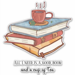 Bom livro xícara de chá lendo caneca adesivo bonit