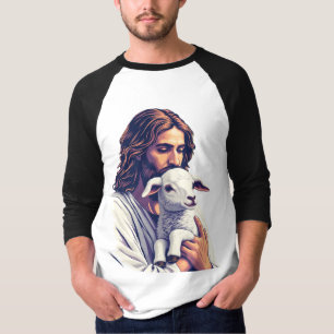 Bom Pastor: Jesus com Lamb Raglan T-Shirt