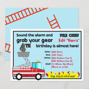 Bombeiro 4º aniversário convites de festas Bombeir